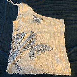 Cute off the shoulder tank with butterfly design